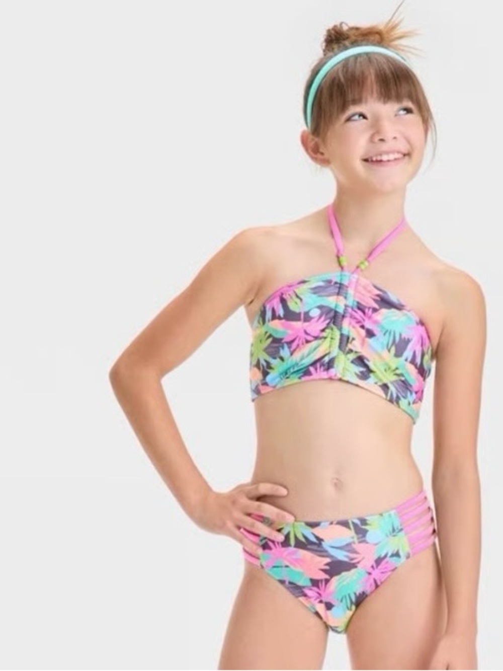 Buy 1 get 1 50% off art class Pink, Blue & Mint Tropical Leaf Two-Piece Bikini